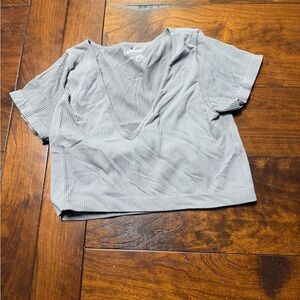 Garage Gray Ribbed V-Neck Crop Top